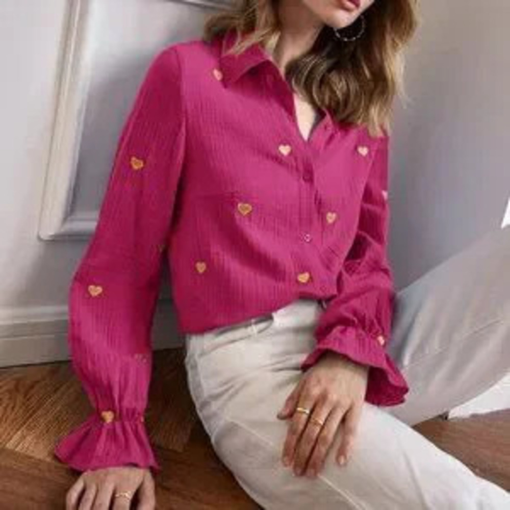 ZARA Pink heart detailed button down Shirt